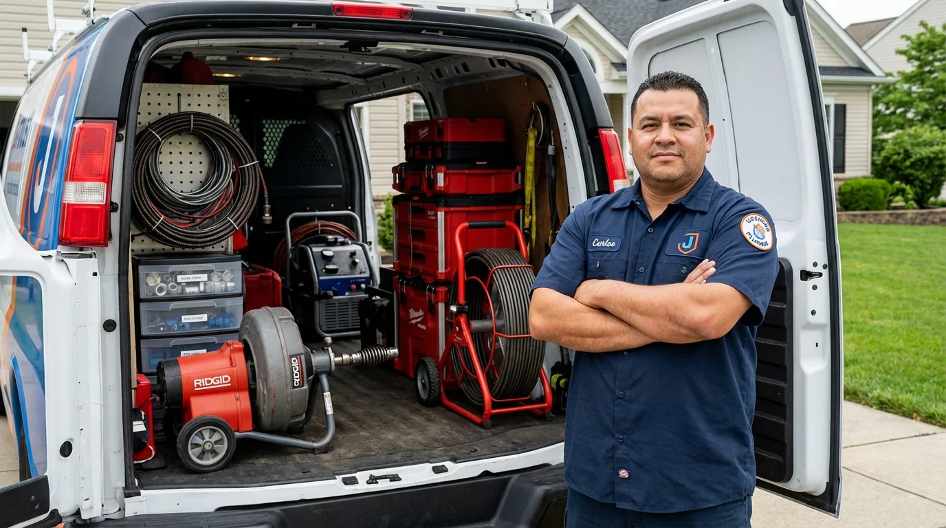Professional drain cleaning equipment and Johns Plumbing LLC plumber in Stroud