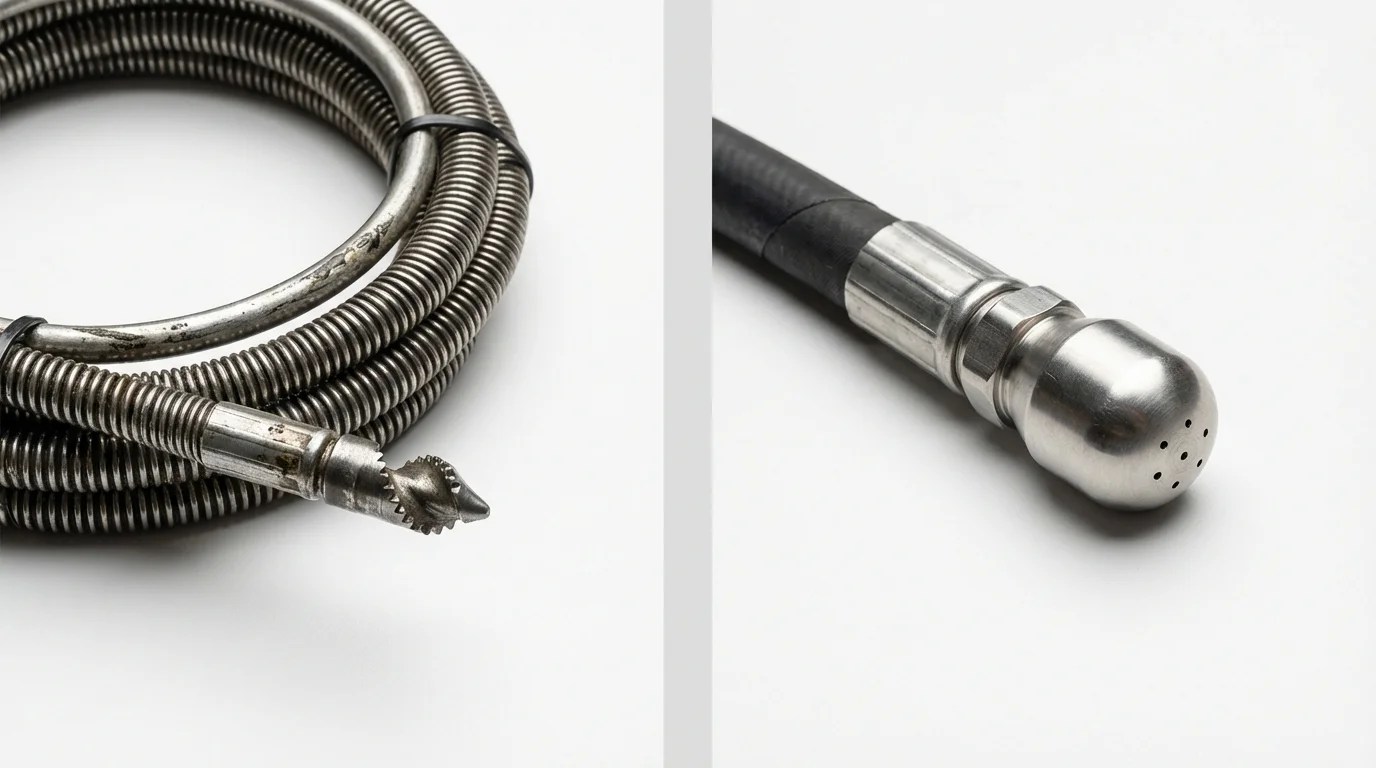 Drain snake cable and hydro jetting nozzle used for drain cleaning in Stroud, OK