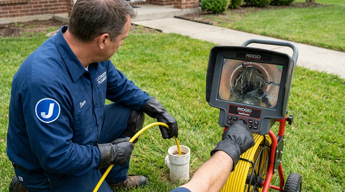 Sewer camera inspection being performed by Johns Plumbing LLC in Stroud