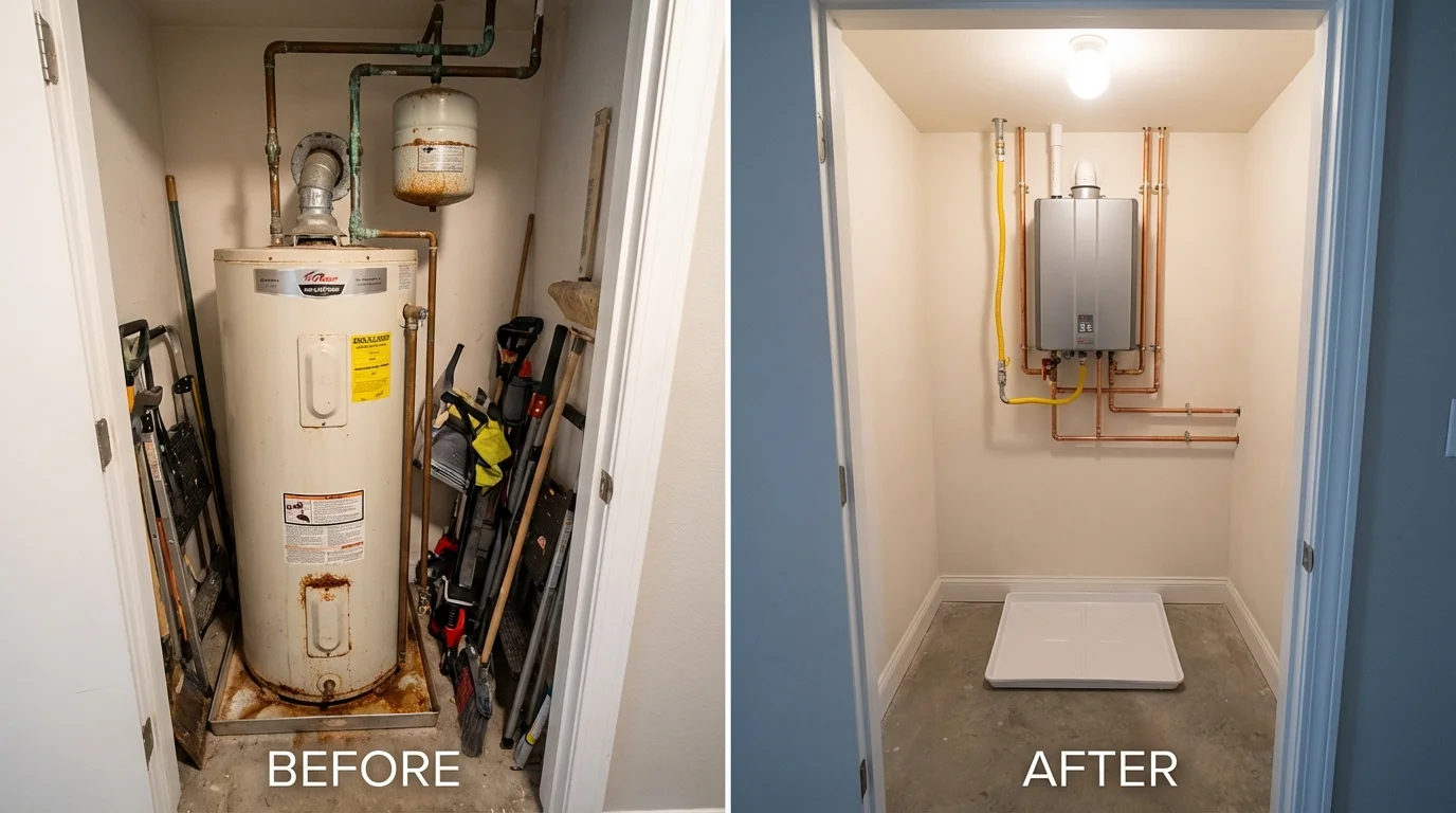 Tank water heater versus wall-mounted tankless unit comparison for Stroud, OK homeowners