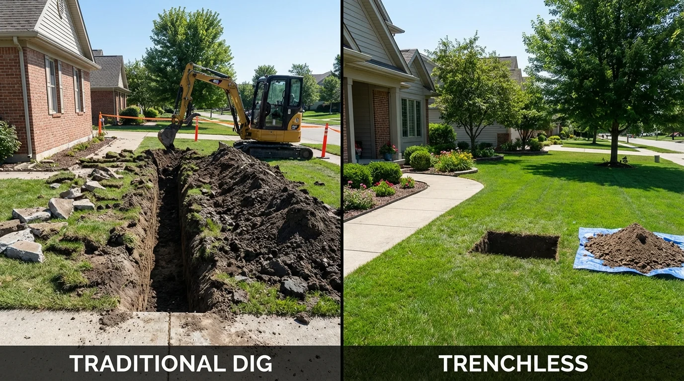 Trenchless sewer repair with minimal yard damage versus traditional excavation in Stroud, OK